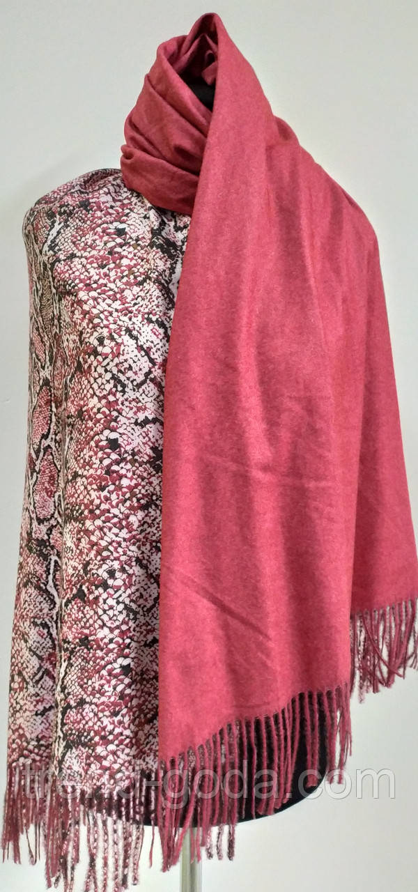Шарф палантин двосторонній кашеміровий, малюнок змія, рожевого кольору, фото 1