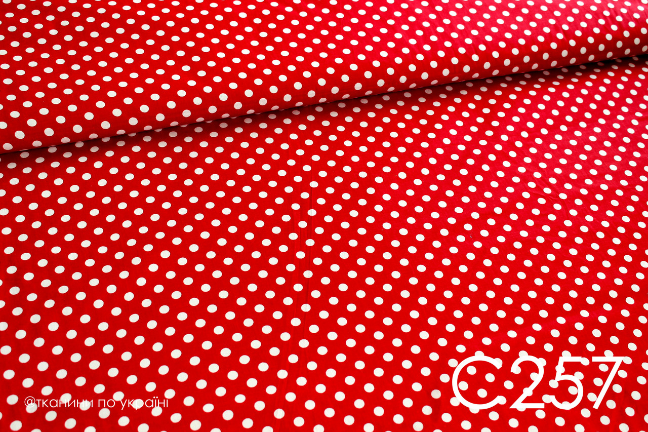 Тканина сатин Горох на червоному 8 мм