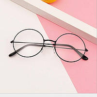 Имиджевые круглые очки нулевки с прозрачными стеклами в черной оправе