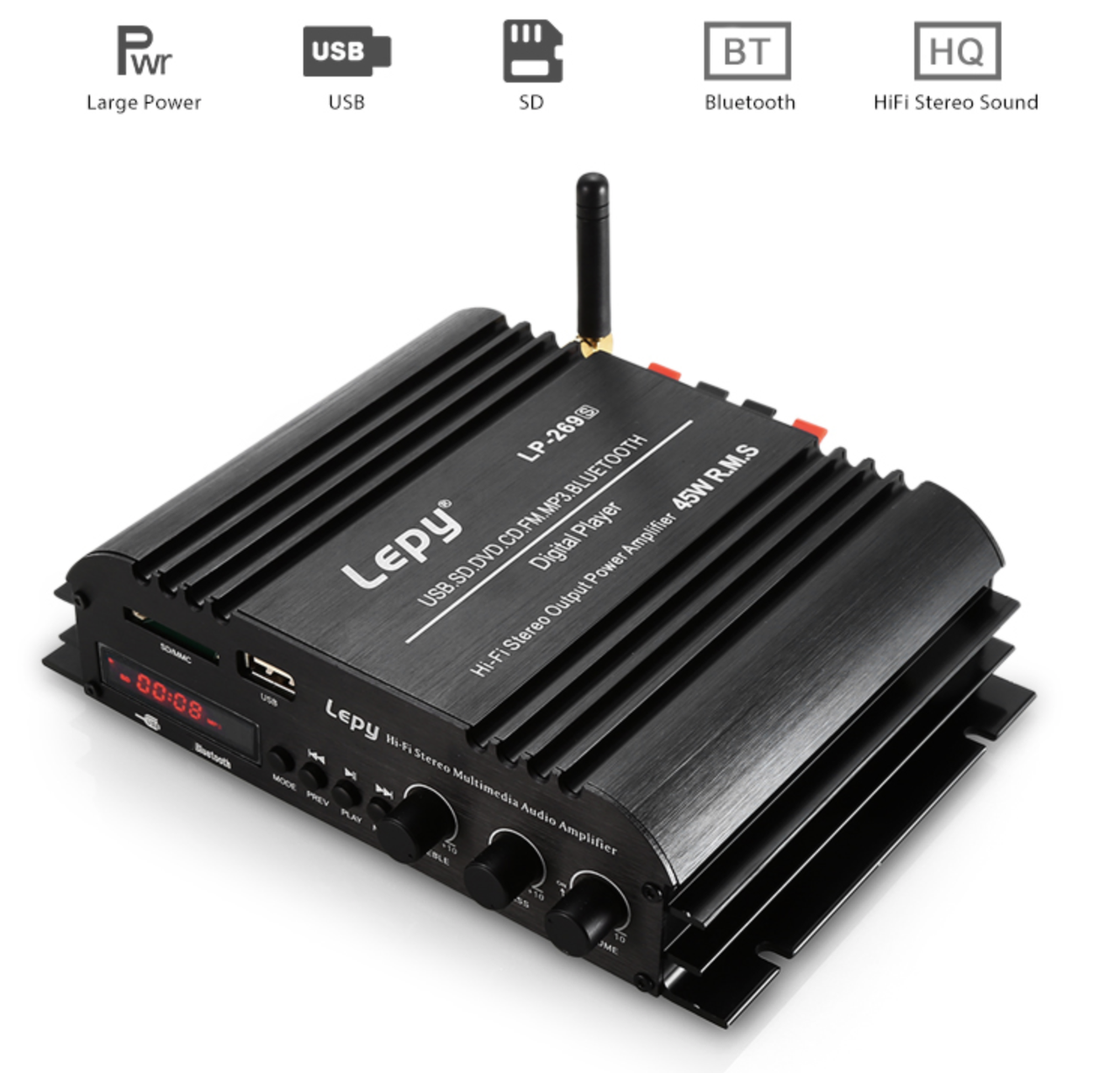 Усилитель мощности Lepy LP-269S HI-FI 2.1; 2x45Вт; Bluetooth 4.0
