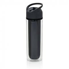 Пляшка для води спортивна Loooqs Tritan 360 мл з подвійними стінками і трубочкою Чорний