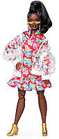 Кукла Барби Barbie BMR1959 Fully Poseable Curvy Fashion Doll, Clear Vinyl Bomber Jacket & Floral Hoodie Dress