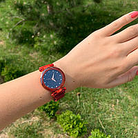 Жіночий наручний годинник металевий на магнітному ремінці зоряне небо червоний