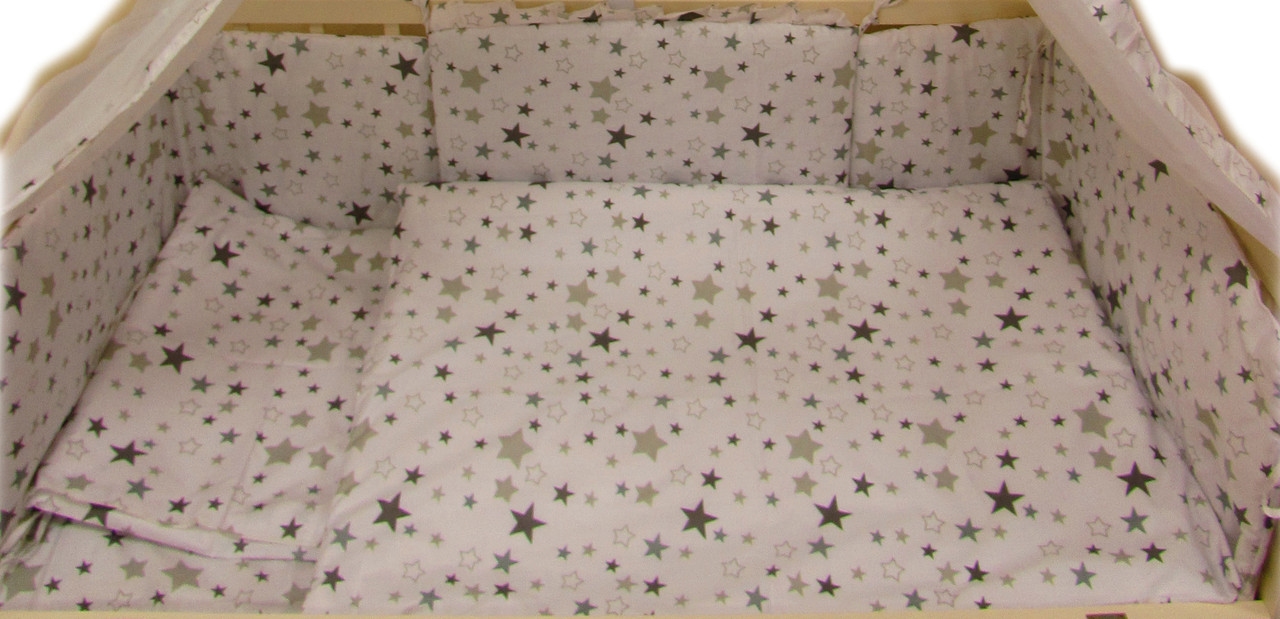 Акція! Постільний комплект у ліжечко 3 од. "Білий із сірими зірками"