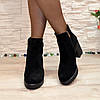 Черевики жіночі замшеві чорні на широкому стійкому каблуці, фото 2