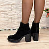 Черевики жіночі замшеві чорні на широкому стійкому каблуці, фото 3