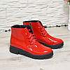 Черевики жіночі червоні лакові на товстій підошві, фото 5