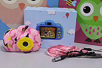 Цифровий дитячий фотоапарат Kids camera хакі рожевий з селфи камерою 2.0 діагональ екрану