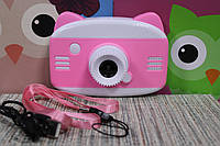 Цифровой детский фотоаппарат HD cartoon digital camera розовый Котик с ушками 3.5 диагональ
