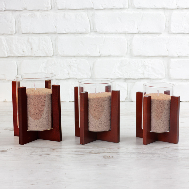 Підсвічник дерево основа + склянка d-70 mm колір Вишневий