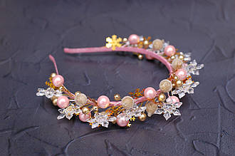 Обруч для волосся новорічний сніжинка рожево-золотий 252