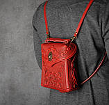 Шкіряний червоний рюкзак ручної роботи, сумка-рюкзак з авторським тисненням, фото 2