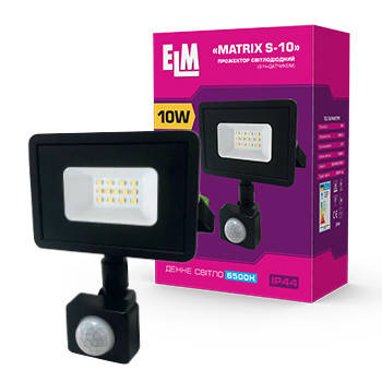 Прожектор світлодіодний з датчиком руху ELM 10Вт 6500К IP44 MATRIX S-20 (26-0034.), фото 2
