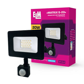 Прожектор світлодіодний з датчиком руху ELM 20Вт 6500К IP44 MATRIX S-20 (26-0035.), фото 2
