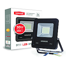 Світлодіодний прожектор 30 ватт, LED 30w MAXUS 1-MFL-01-3050, 5000K чорний корпус