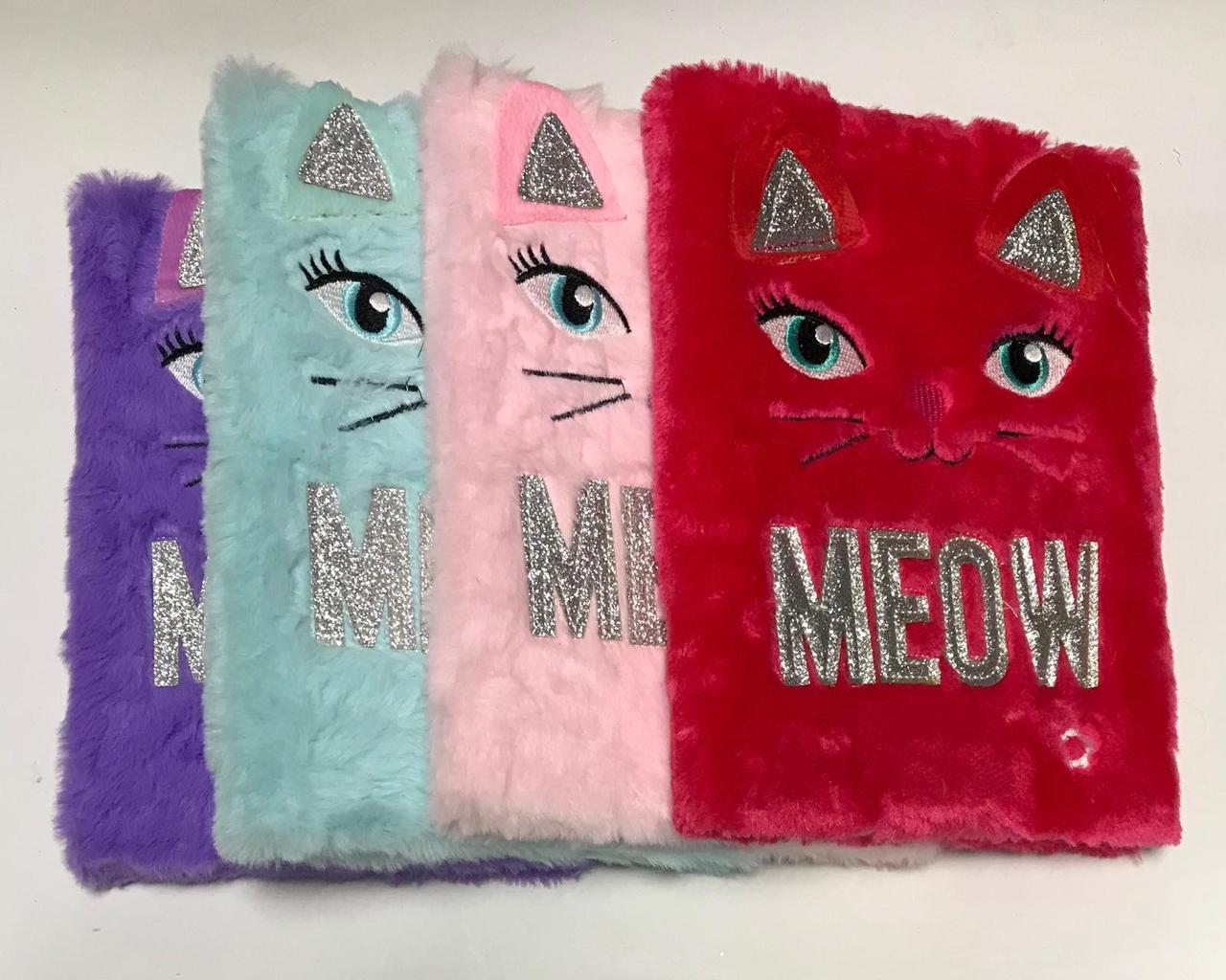 Блокнот А5 хутряний №4036 "Кішка з блискітками" клітина, 80л, мікс, фото 1