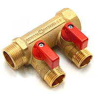 Колектор із кранами 3/4x1/2 General Fittings на 2 виходи червоний