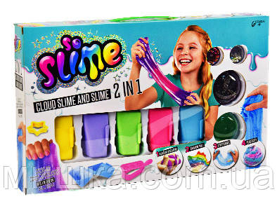 Дитячий набір 2 в 1 Mix Slime 8224, лизун, наповнювач, кінетичний пісок, формочки, трубочки, фото 1