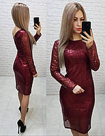 Нарядное женское платье с пайетками бордо арт 184