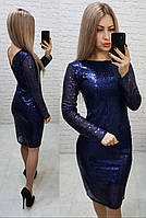 Нарядное женское платье с пайетками синее арт 184