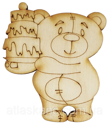 Фігурка фанерна — Ведмедик із тортом 6 см AS-4686, В-0186, фото 1