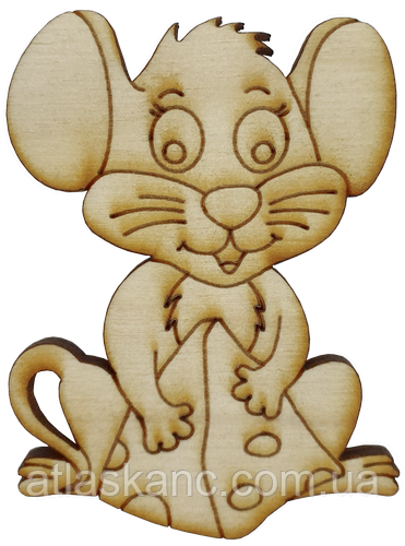 Фігурка фанерна — Мишеня No3 із сиром пірамідкою 53 х 70 мм з магнітом AS-4827, В-0385, фото 1