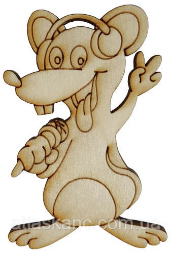 Фігурка фанерна — Мишеня No 8 у навушниках із мікрофоном 54 х 88 мм з магнітом AS-4832, В-0390, фото 1