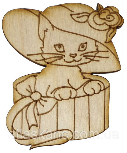 Фігурка фанерна — Котик у шапці та в коробці 6.7 см AS-4660, В-0247, фото 1