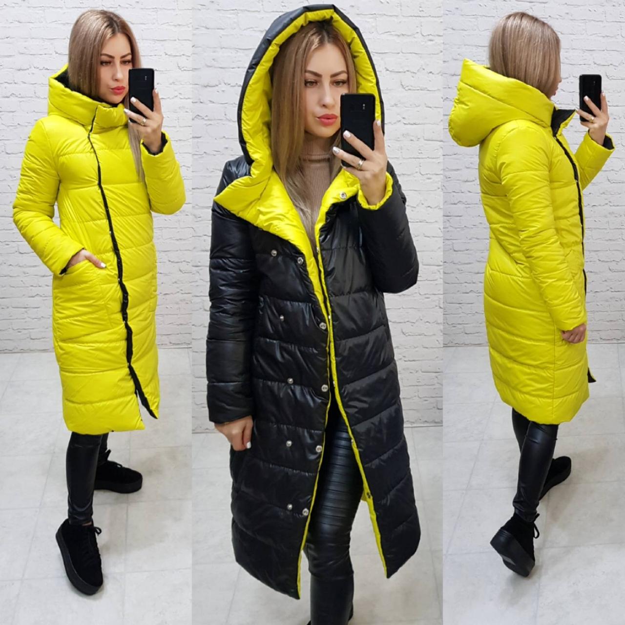 Куртка двостороння євро-зима з капюшоном арт. 1007 чорний/ жовтий 1007