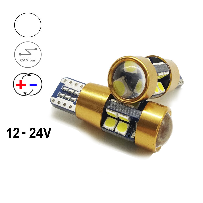 Автолампа Terra T10/W5W, цоколь W2.1x9.5d, 3030x19smd, обманка, лінза, 12-24V