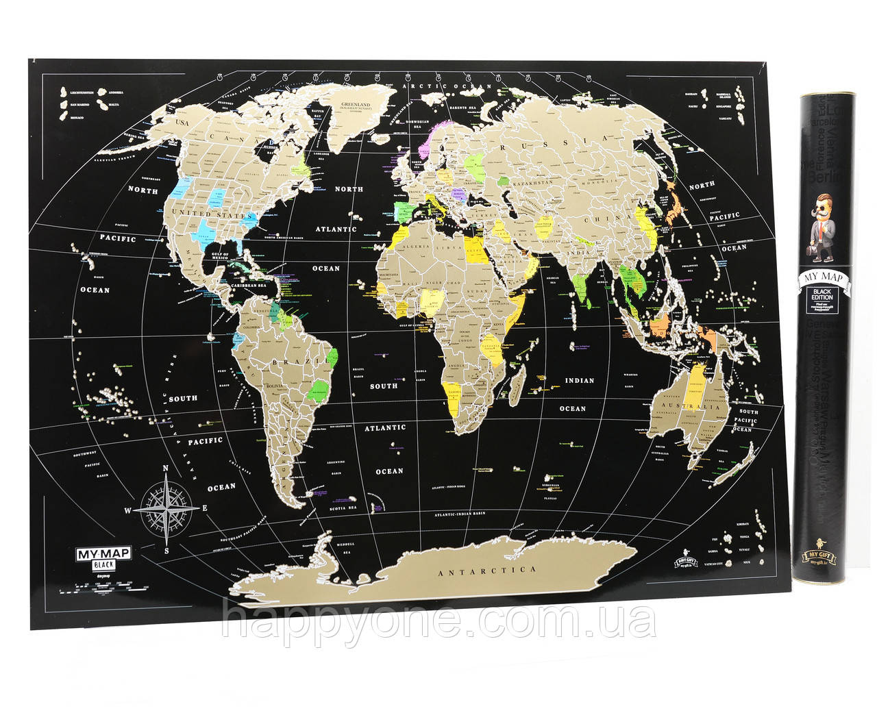 Скретч-мапа світу My Map Black edition Mini 61х41 (англійська мова) у тубусі
