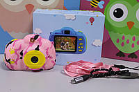 Цифровой детский фотоаппарат Kids camera розовый хаки с селфи камерой 2.0 диагональ экрана