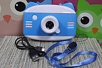 Цифровой детский фотоаппарат HD cartoon digital camera голубой с белым Китти