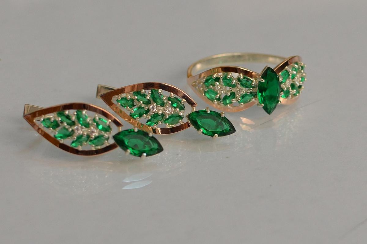 Срібний гарнітур з золотими пластинами, фото 1