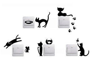 Вінілові наклейки на стіну, прикраси стіни наклейки "Чорні Коти на вимикачі, розетки 5шт", фото 2