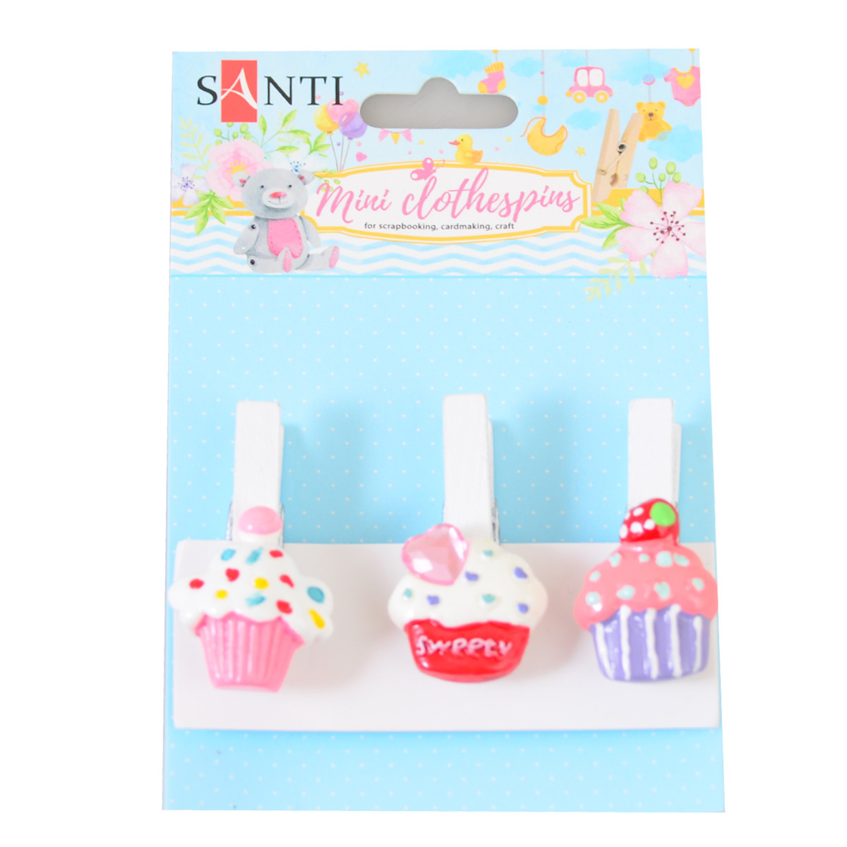 Набір прищіпок декоративних Santi з пласт. декором Delicious cupcakes 45 см 3 шт./уп. 742504