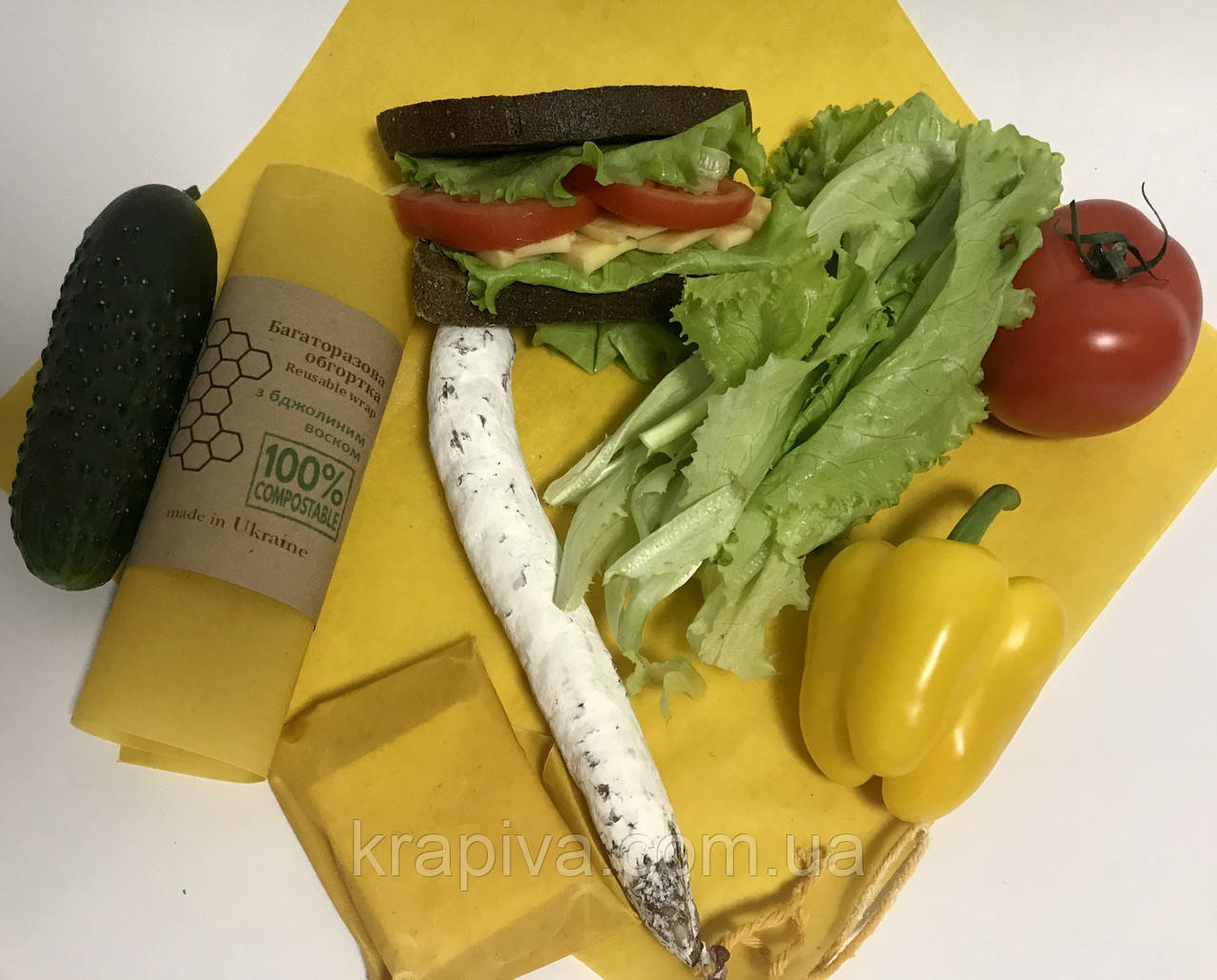 Багаторазова воскова упаковка для продуктів, серветка обгортка вощанка, екоупаковка, вощені серветки, фото 1