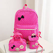 Шкільний набір у горошок із бантиком, Рюкзак, сумка, пенал, фото 2