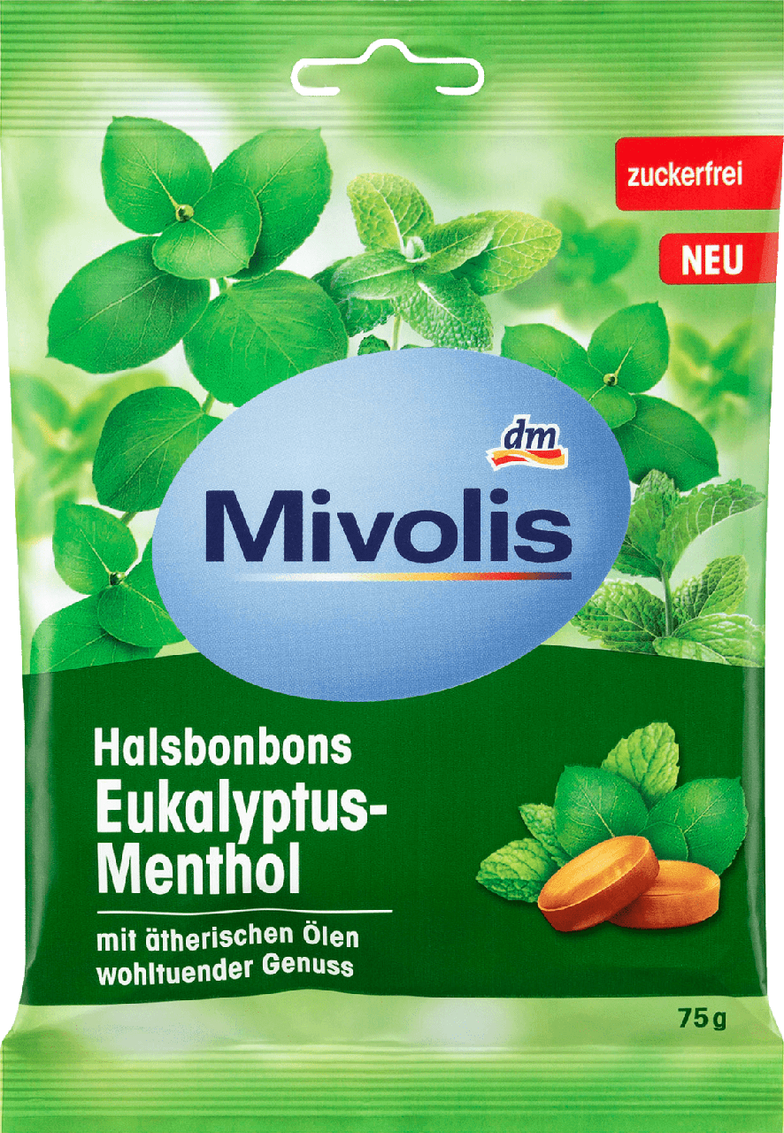 Льодяники без цукру Mivolis Eukalyptus - Menthol, 75 гр.(18шт)