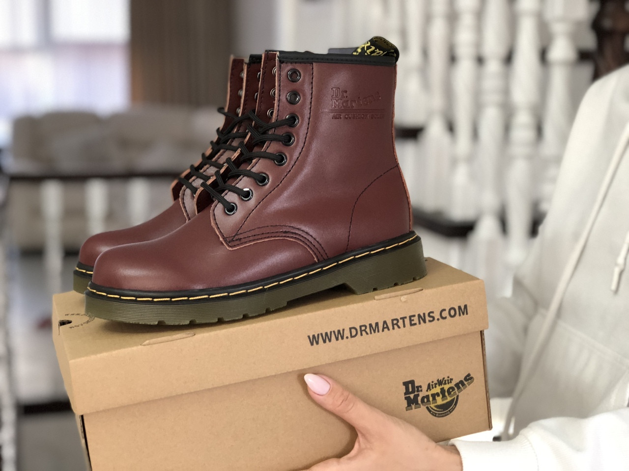жіночі черевики Dr. Martens 1460 (туральна шкіра, хутро штучний, бордові) (Розмер 36,37,39)