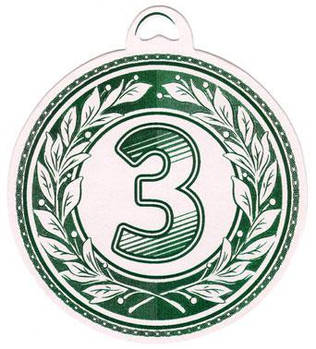 Медаль шкільна за третє місце "3" (зелена фольга)