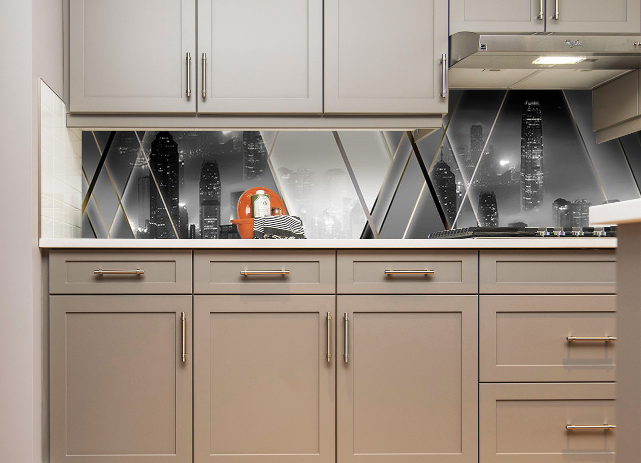 Кухонний фартух Місто в тумані фотодрук наклейка на стіну кухні сіра абстракція скіналі 600*2500 мм