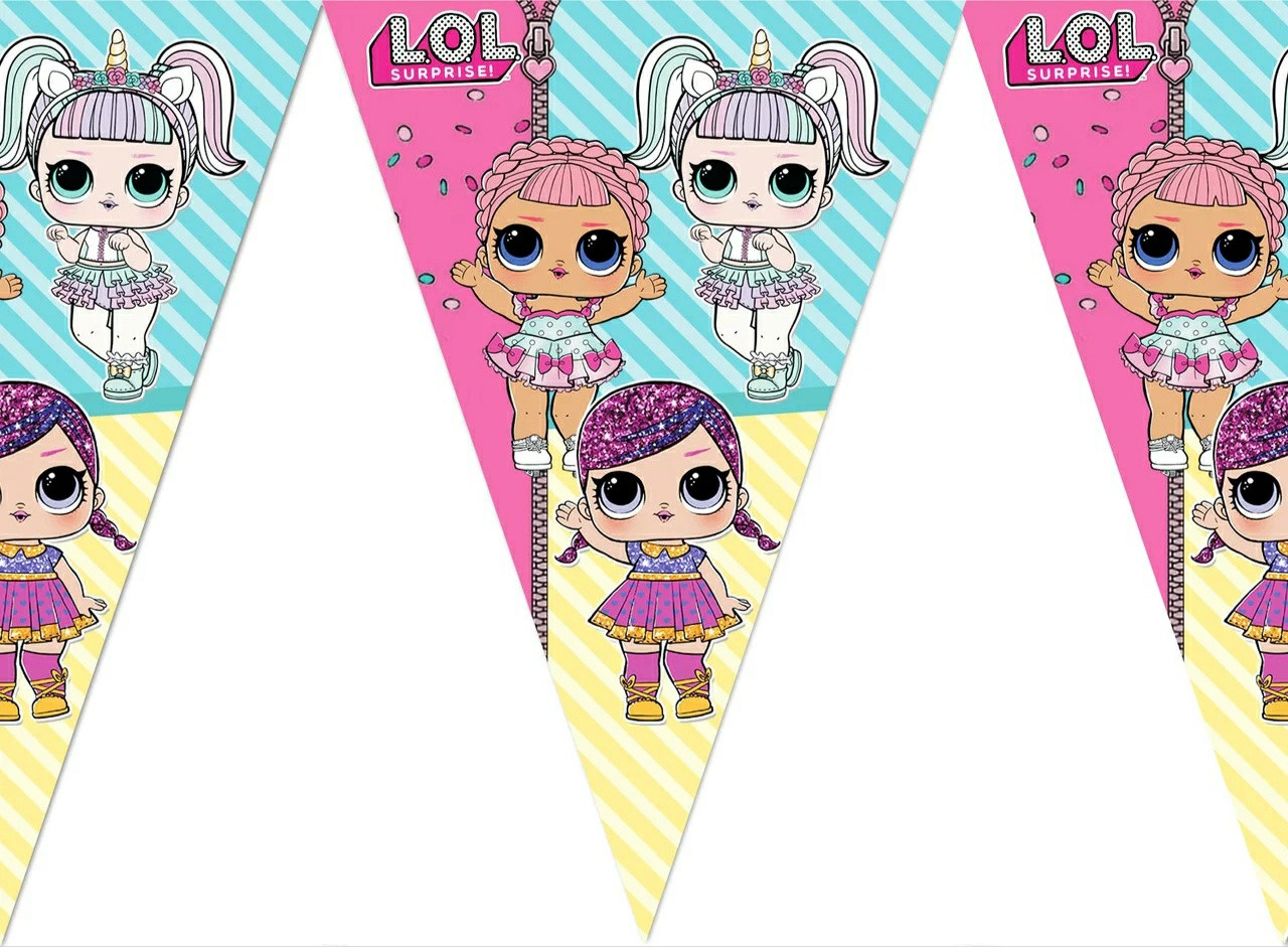 Гірлянда — прапорці (зміл) No 6 для дитячого дня народження "L.O.L. (ЛОЛ) ", фото 1