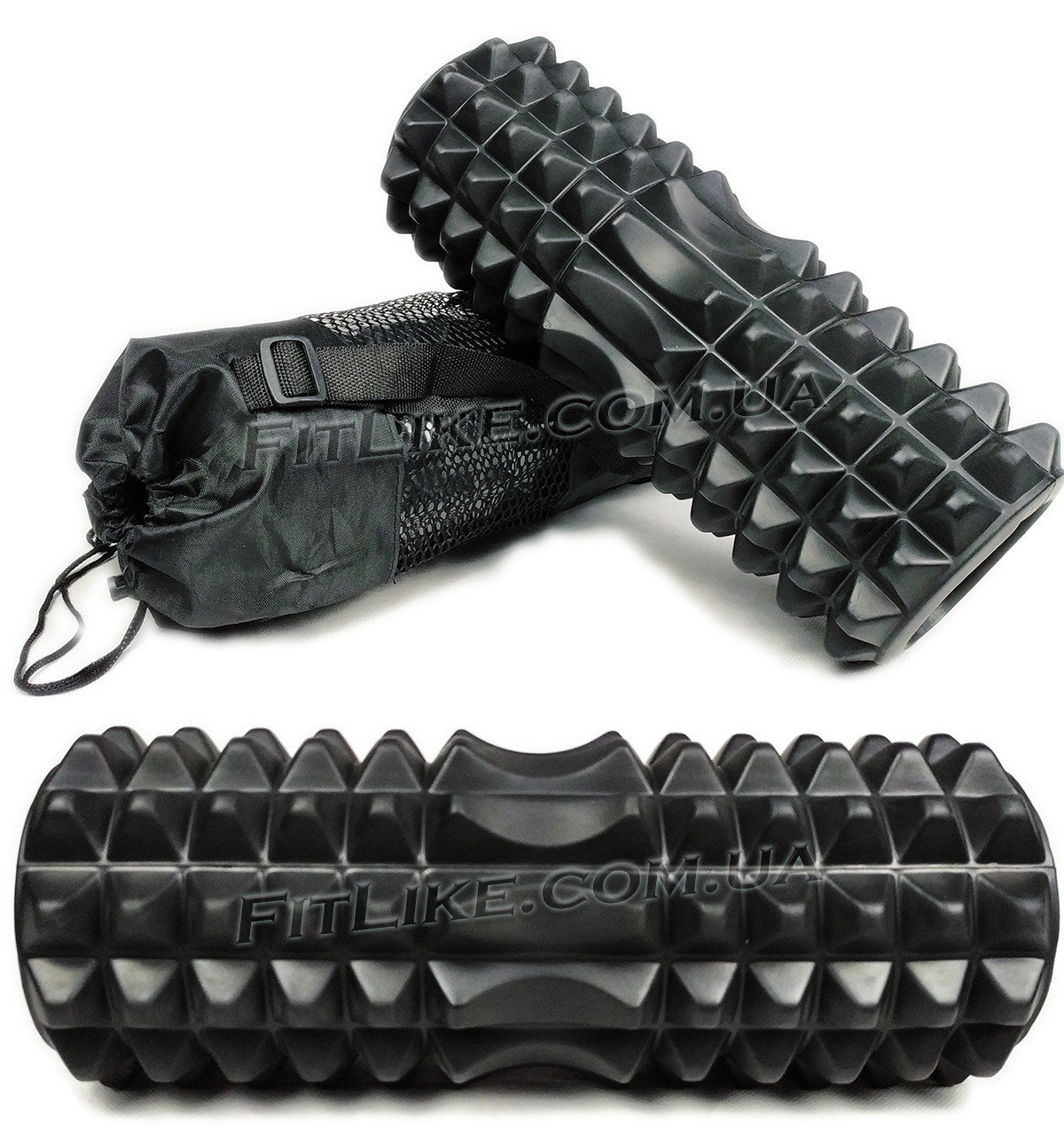 Масажний валик 33х13 см Massage Black Roller PRO (ролик, валик спортивний для масажу та фітнесу) з чохлом