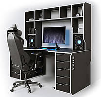 Геймерський ергономічний стіл Viking-3М з надбудовою ЛДСП чорний/білий 180х85х80 (Zeus ТМ)
