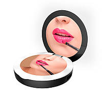 Карманное зеркало для макияжа с LED подсветкой SUNROZ DC113 Pocket Mirror Power Bank Черный (SUN6400)