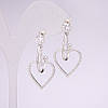 Сережки пусети з підвісками Серця серія 925 стрази колір білий 35х18мм метал сріблястий, фото 2