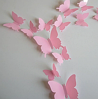 Бабочки 3d для декора глянцевые. Розовые 12 шт