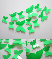 Бабочки 3d для декора глянцевые. Зеленые 12 шт