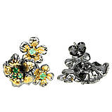 Срібні сережки-цвяшки зі смарагдами "Квітка", фото 2